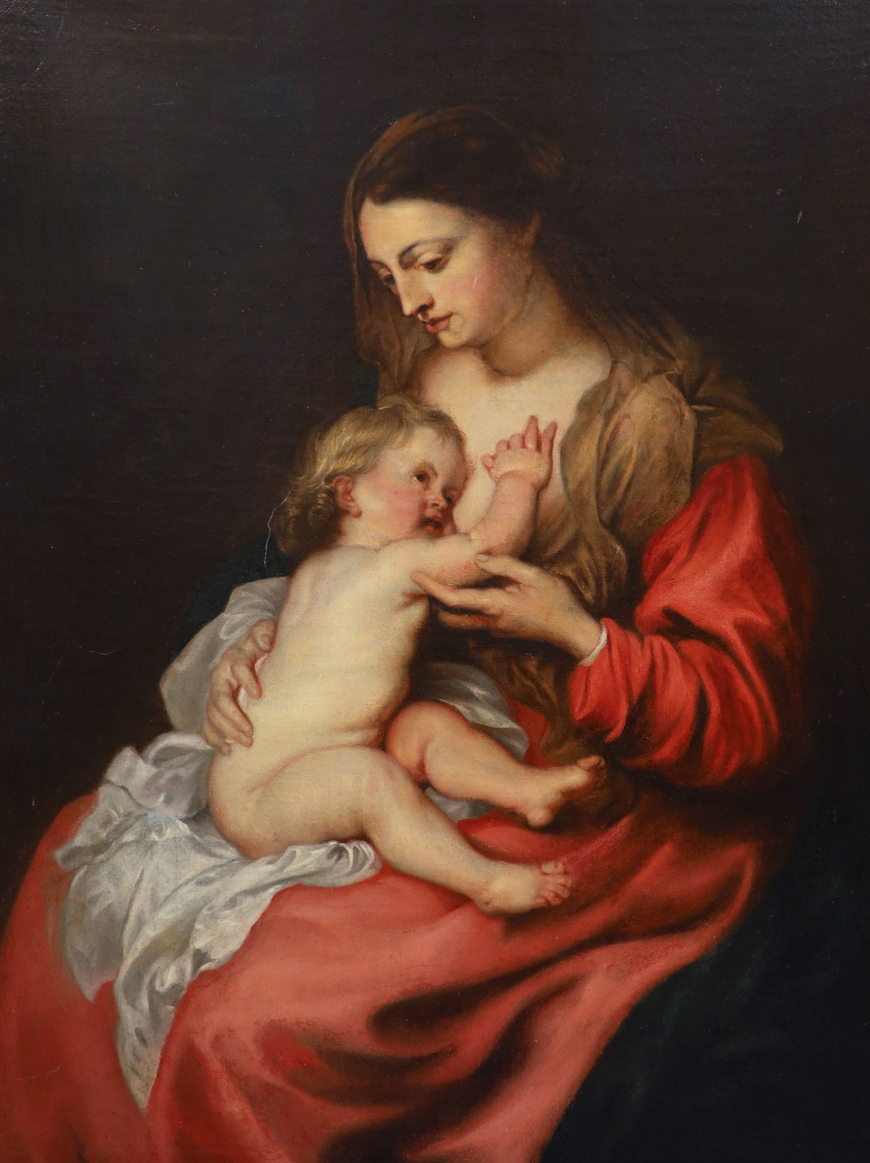 After Van Dyck, ‘’The Madonna nurturing the infant Saviour’’, oil on canvas, 65 x 50cm.